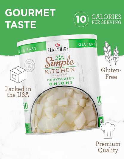 Simple Kitchen Dehydrated Chopped Onions - 250 Servings for Family Meal Prep, Gluten Free & Freeze Dried Survival Just Add Water Canned Food, for Camping Meals, Backpacking & Hiking, #10 Can Package
