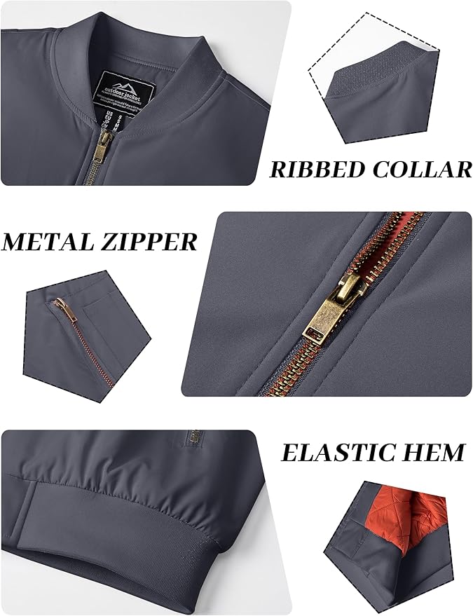 KEFITEVD Men's Jacket Casual Windproof Bomber Jackets Full Zip Windbreaker Warm Winter Padded Coats