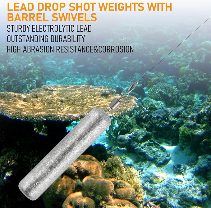 Dr.Fish 50 Pack Fishing Drop Shot Weights Lead Fishing Weights Pencil Skinny Sinkers with Barrel Swivels for Freshwater Bass Fishing