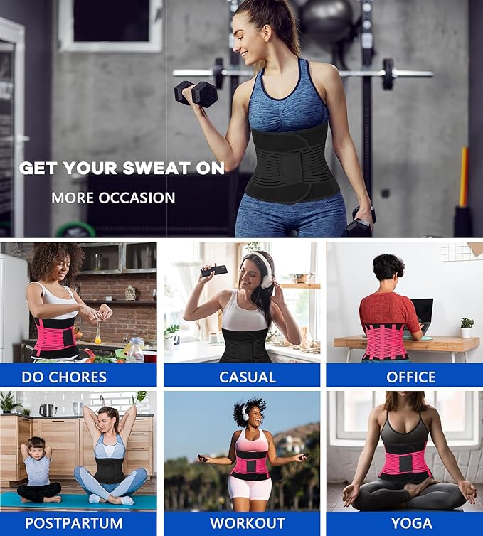 KOOCHY Waist Trainer For Women Men,Adjustable Sweat Band Tummy Control Belt,Waist Trimmer for Weight Loss Workout Fitness Gym