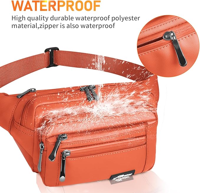 Waist Pack Bag Fanny Pack for Men&Women Hip Bum Bag with Adjustable Strap for Outdoors Workout Traveling Casual Running Hiking Cycling (Orange)