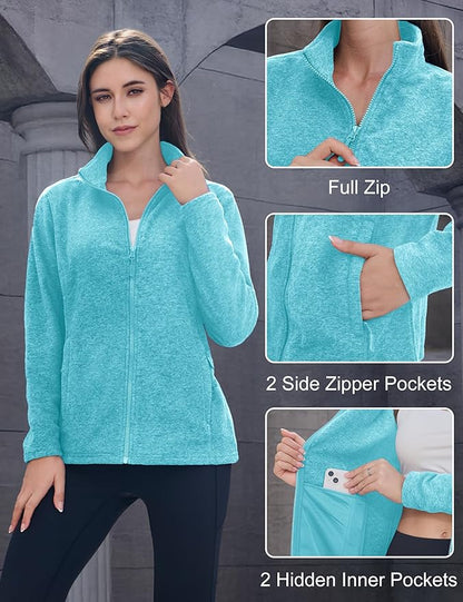 MAGCOMSEN Fleece Jacket Women Zip UP Lightweight Soft Polar Warm Winter Jackets for Women with Pockets Outdoor Hiking
