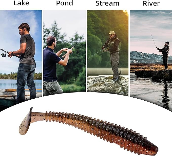 RUNCL Swimbaits Paddle 10/20/30/40PCS, 5/4/3/2 Inchs Paddle Tail, Soft Lure for Trout Crappie Bass, Durable Plastic Bait Swimmer for Saltwater/Freshwater, Fishing Lover's Gift