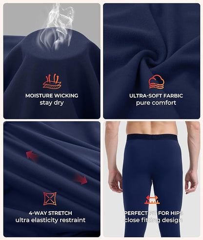 Men's Lightweight Thermal Underwear Bottoms Fleece Lined Long Johns for Men Base Layer Pants for Cold Weather