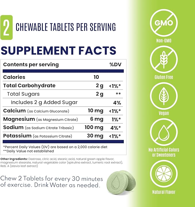 SaltStick Electrolyte FastChews - 120 Green Apple Chewable Tablets - Salt Tablets for Running and Hydration, Electrolyte Chews - 120 Count