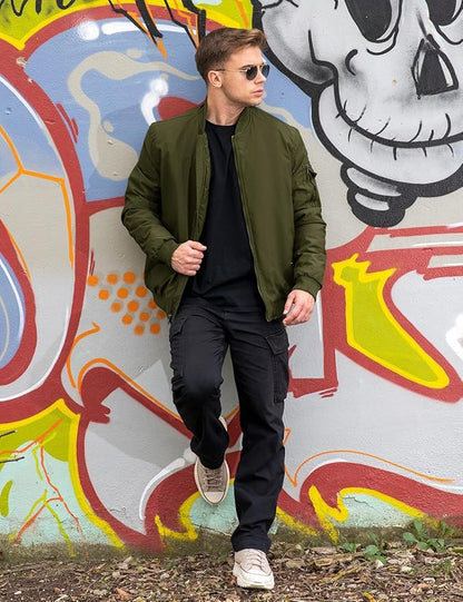 TBMPOY Men's Fall Jacket Winter Windbreaker Bomber Zip Up Padded Softshell Warm Windproof Casual Coat