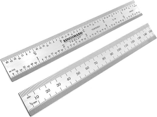 Benchmark Tools 466545 Rigid English/Metric 300 mm / 12 Inch Machinist Rule with MM, .5 MM, 1/32 and 1/64 Markings Tempered Stainless Steel Brushed Finish Conforms to EEC-1 Accuracy Standards (1)