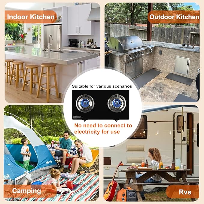 Propane Stove 2 Burner Gas Stove, 28800 BTU High-Efficiency Auto Ignition Tempered Glass LPG Cooktop with CSA Regulator and Hose – for Outdoor Camping, RV, and Emergency Cooking