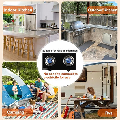 Propane Stove 2 Burner Gas Stove, 28800 BTU High-Efficiency Auto Ignition Tempered Glass LPG Cooktop with CSA Regulator and Hose – for Outdoor Camping, RV, and Emergency Cooking