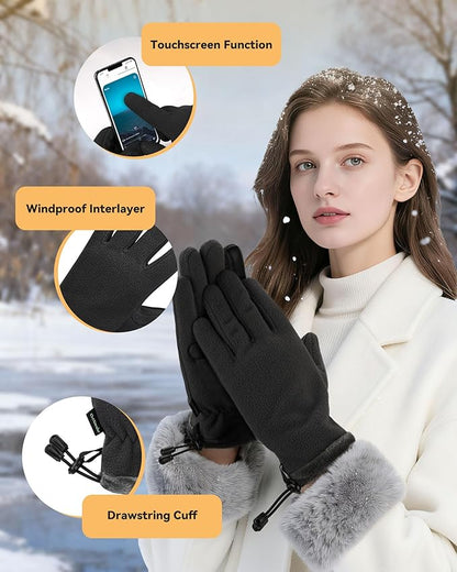 Winter Warm Gloves for Women - Fashion Style Windproof Cuffs Soft fleece - Touchscreen Thermal Flexible Gloves
