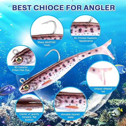 2.5/3.5In Swim Baits for Bass Fishing, Pre-Rigged Jig Heads Soft Plastic Walleye Fishing Lures, Paddle Tail Swimbaits for Bass Fishing, Fishing Bait for Freshwater Saltwater Gifts