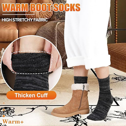 EBMORE Merino Wool Thermal Warm Socks Thick Winter Hiking Cozy Crew Comfy Cushioning Socks 4 Pairs for Women Men