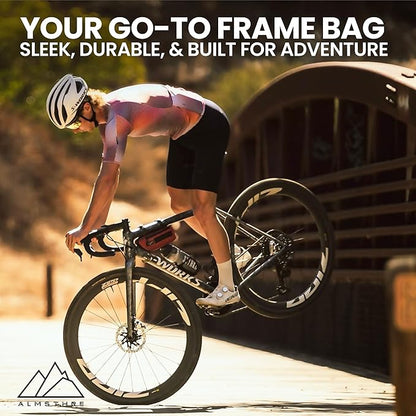 ALMSTHRE Compact Bike Frame Bag – Rust Red | Weather-Resistant, Waterproof Zippers & Dual-Sided Access for Road, MTB, and Ebike Frames
