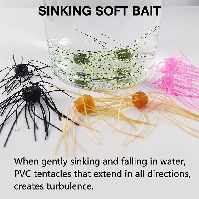 Eupheng Silicone Soft Dice Fishing Lures with Multiple Tentacles, Handmade Slow Sink Bass Fishing Soft Plastic Baits for Drop Shot, Finesse, Wacky Rig