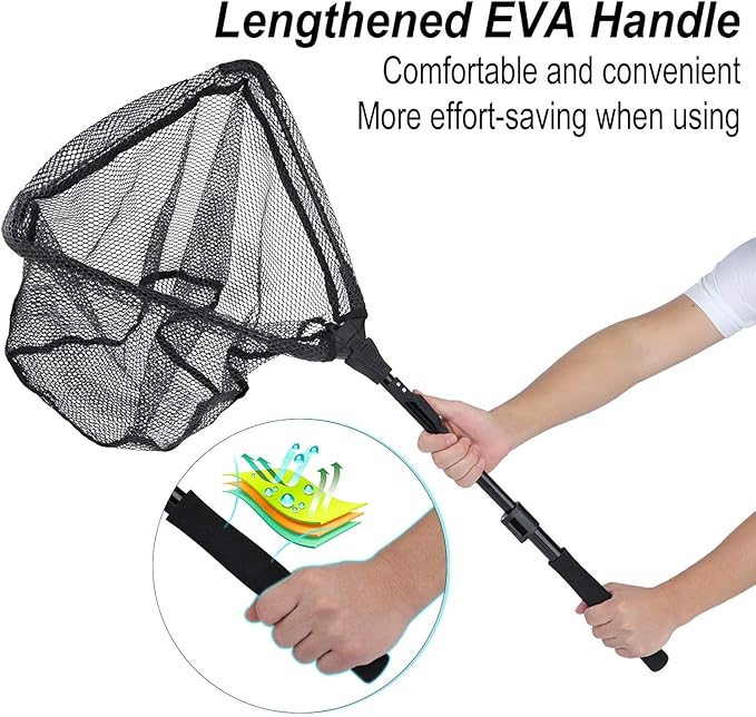 Sougayilang Fishing Net Fish Landing Net, Foldable Collapsible Telescopic Pole with EVA Handle, Durable Nylon Material Mesh, Safe Fish Catching or Releasing
