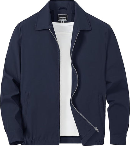 TACVASEN Mens Lightweight Windbreaker Full Zip Up Laydown Collar Jackets Light Casual Coat with Zip Pockets