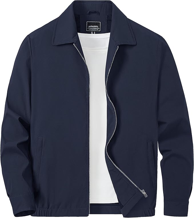 TACVASEN Mens Lightweight Windbreaker Full Zip Up Laydown Collar Jackets Light Casual Coat with Zip Pockets