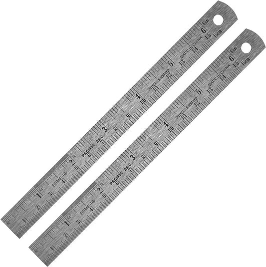 Pacific Arc 6 Inch Stainless Steel Ruler with Inch/Metric Conversion Table, 2 Pack