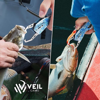 FLISSA Fish Gripper, Fish Lip Grip Tool with Carabiner and Spring Anti-Lost Rope, Durable Stainless Steel Fish Grabber Gripper, Lightweight Holder for Fishing, Corrosion Resistant & Portable