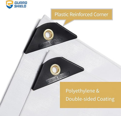 GUARD SHIELD Extreme Heavy Duty White Poly Tarp 20x20 Feet Cover Waterproof Tarps 20mil Thick UV and Tear Resistant Tarpaulin