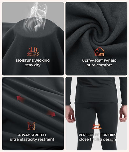 BAMBOO COOL Men's Thermal Underwear with Soft Fleece Lined Base Layer Cold Weather Top Bottom Gift Set