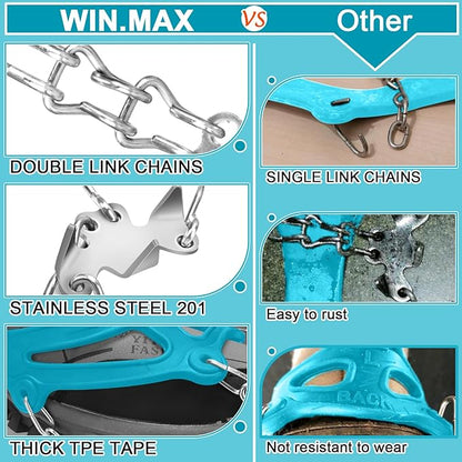 WIN.MAX Crampons for Shoes, Traction Cleats Ice Snow Grips with 19 Stainless Steel Spikes, Shoe Talons Anti - Slip Boots Spikes for Walking, Jogging, Climbing and Hiking