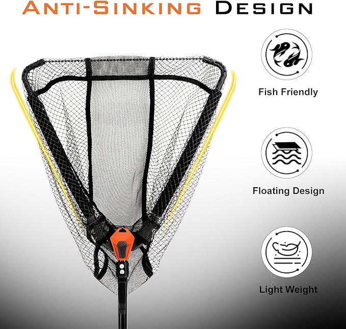 YVLEEN Floating Fishing Net Fish Landing Net - Upgraded Design Foldable & Lightweight Freshwater Fishing Landing Net, Ultra-Thin Rubber Fish Net Easy Catch and Release, Fishing Gifts for Men