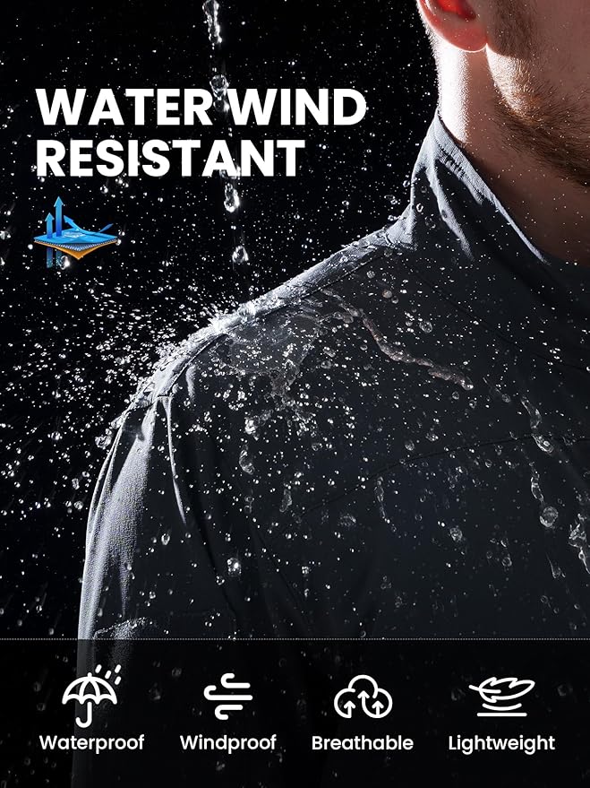 Men's Lightweight Waterproof Jacket,Tactical Rain Zip Up Softshell Jacket Windbreaker Casual for Hiking Travel Golf