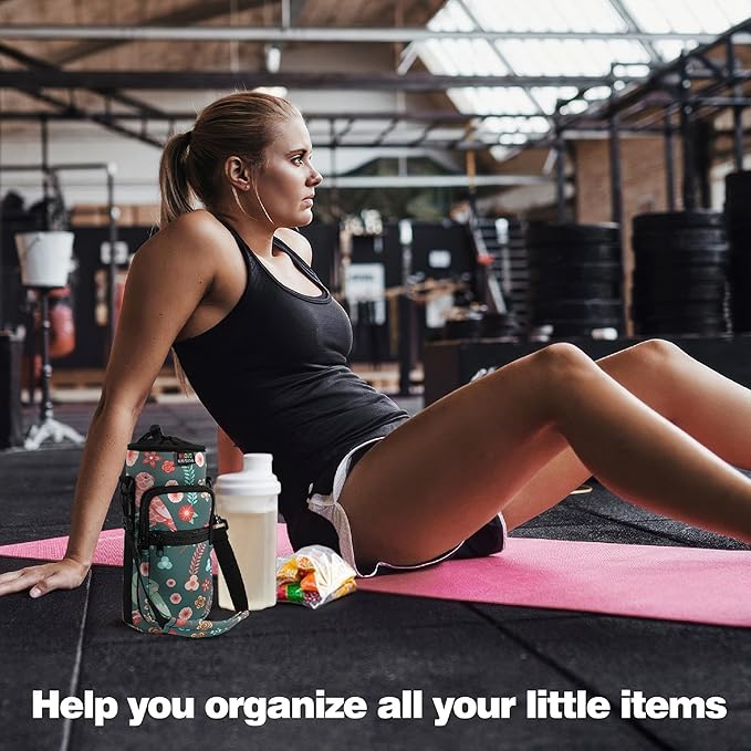 Nuovoware Water Bottle Carrier Bag,25oz/40oz/64oz Bottle Pouch Holder,Adjustable Shoulder Hand Strap 2 Pocket Sling Neoprene Sleeve Sports Accessories for Hiking Travelling Camping