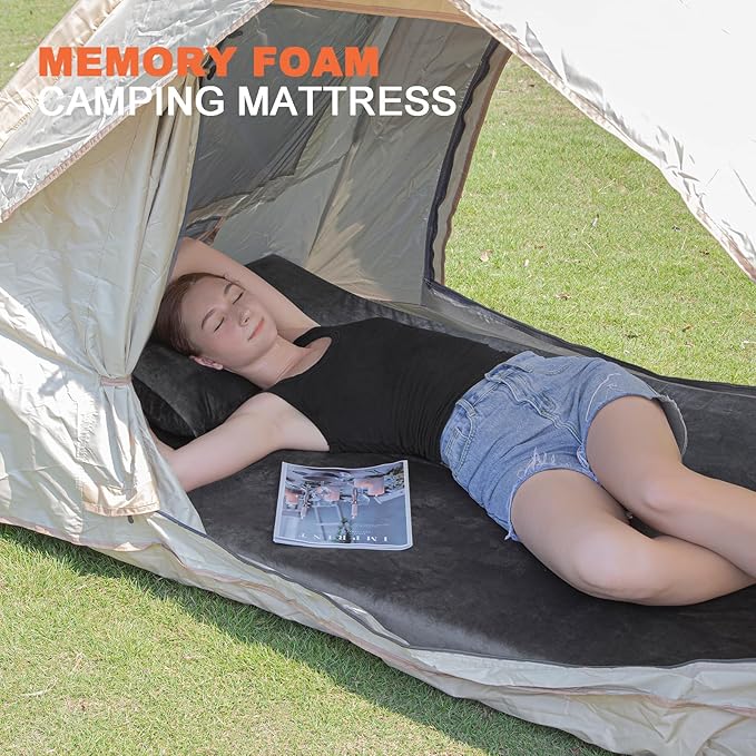 Memory Foam Camping Mattress Sleeping Pad, 3" Thick Waterproof Portable Roll Up Sleeping Mats & Floor Mattress Pad with Pillow + Travel Bag for Camping Car Truck SUV Tent Sleepover Kids Adult
