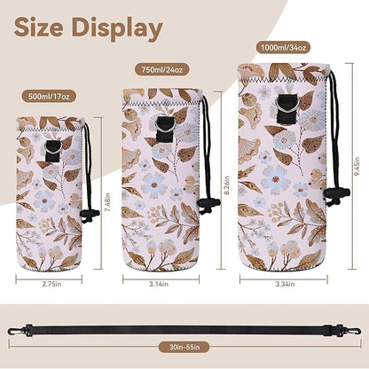 RICHEN Neoprene Water Bottle Carrier Bag with Adjustable Shoulder Strap,Insulated Water Bottle Cover for Stainless Steel/Glass/Plastic Bottles