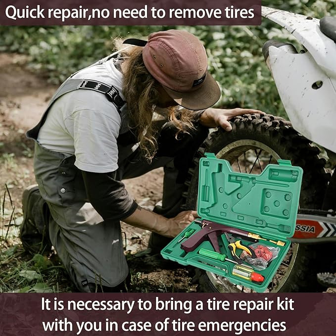 Tire Repair Kit With Plugs Mushroom Tire Plug Kit Tire Patch Kit Heavy Duty Professional Tubeless Tire Gun Puncture Kit for Tyre Punctures and Flats on Cars Motorcycles Trucks and Tractors (Brown)