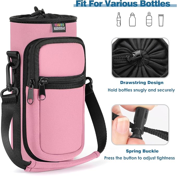 Nuovoware Water Bottle Carrier Bag,25oz/40oz/64oz Bottle Pouch Holder,Adjustable Shoulder Hand Strap 2 Pocket Sling Neoprene Sleeve Sports Accessories for Hiking Travelling Camping