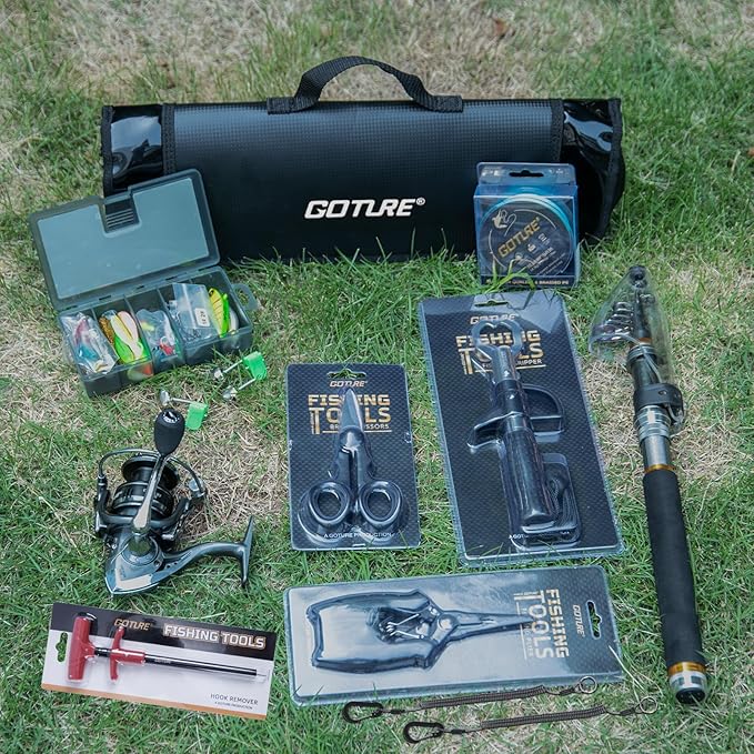 Goture Fishing Rod and Reel Combos,1.8M-2.7M Telescopic Fishing Pole Spinning Reel Line Lures Set with Carrier Bag,Telescopic Rod Kit for Starter Travel Saltwater Freshwater Gear Gift