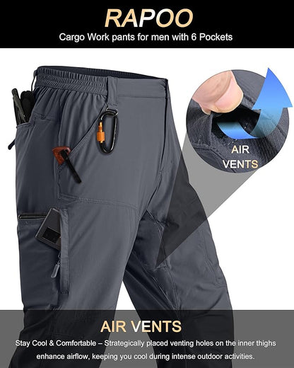 Rapoo Mens Hiking Pants Lightweight Water Resistant Breathable Nylon Cargo Pants with 6 Pockets