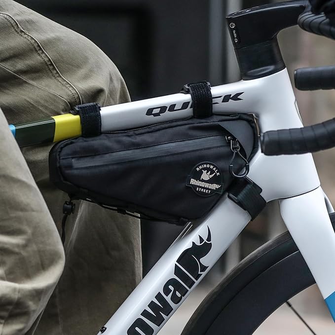 Bicycle Frame Bag Rhinowalk Bike Triangle Bag with Dual Side Mesh Pockets for MTB Road Bike Cycling Commuting (Black,1.3L)