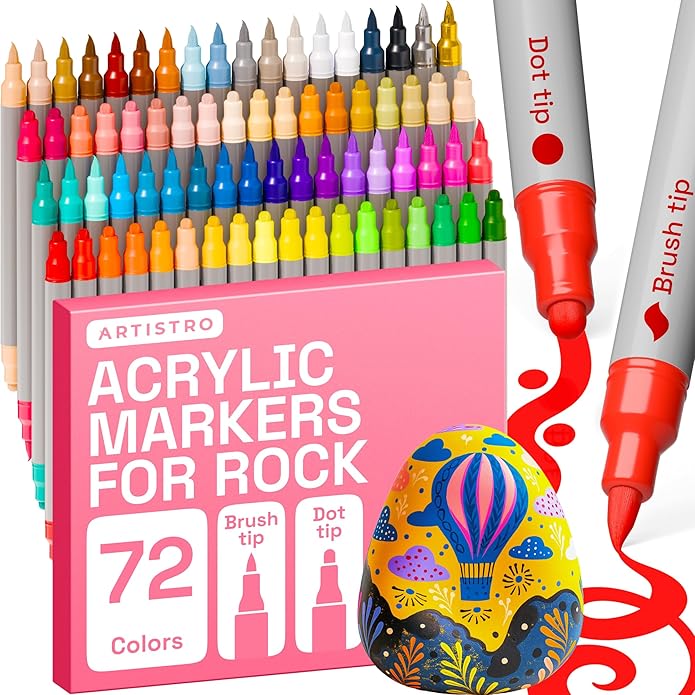 ARTISTRO Rock Acrylic Paint Markers - Rock Painting Kit for Arts & Crafts - Dual Tip Acrylic Paint Pens