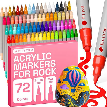 ARTISTRO Rock Acrylic Paint Markers - Rock Painting Kit for Arts & Crafts - Dual Tip Acrylic Paint Pens