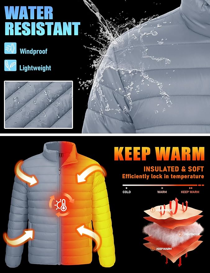 TACVASEN Men's Lightweight Puffer Jacket Winter Quilted Puffy Jackets Warm Water-Resistant Windproof Insulated Coats