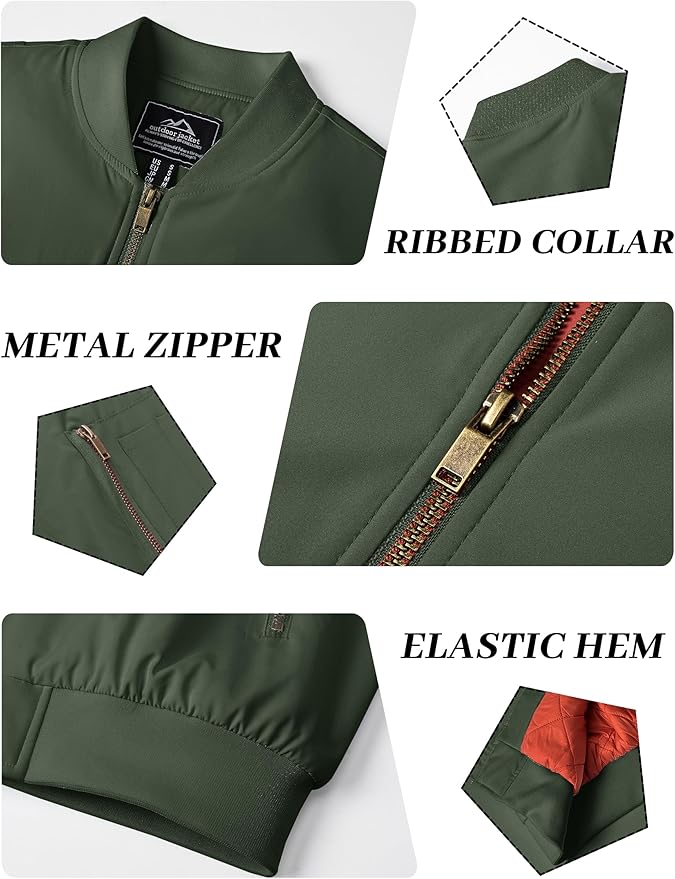 KEFITEVD Men's Jacket Casual Windproof Bomber Jackets Full Zip Windbreaker Warm Winter Padded Coats