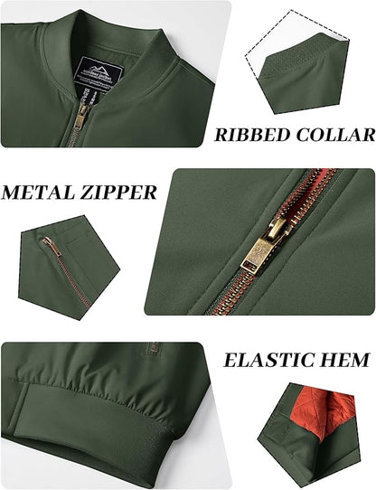 KEFITEVD Men's Jacket Casual Windproof Bomber Jackets Full Zip Windbreaker Warm Winter Padded Coats