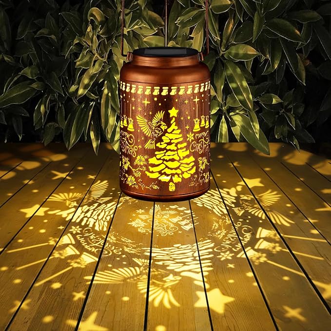 Cardinal Solar Lanterns Outdoor Waterproof Garden Decor Birthday Gifts for Women Mom Grandma Hanging Lights Metal Decoration Outside for Yard, Patio,Backyard,Porch(Christmas Red Bird)