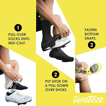 veloToze Tall Silicone Shoe Cover with Snaps - Covers Road Cycling Shoes - Waterproof, Windproof Reusable Boot-Style Overshoes for Bike Rides in Winter, Rain, Cold Weather Biking - for Men and Women