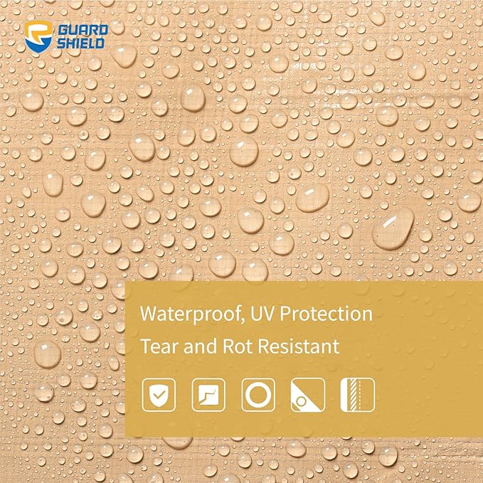 GUARD SHIELD Beige Tarp 12x20 Feet Large Tarps Heavy Duty Outdoor Tarpaulin Cover 12mil