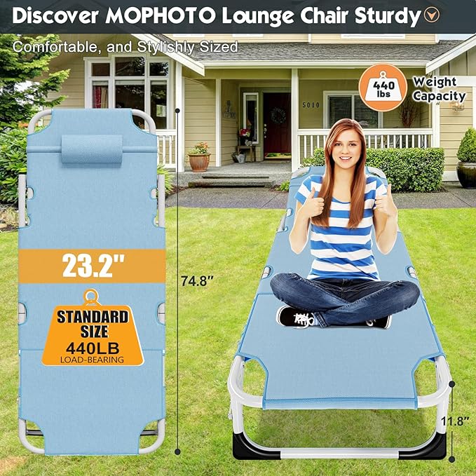 MOPHOTO Tanning Chair, Outdoor Sunbathing Lounge Chair 5-Position, Folding Chaise Lounger, Sun Tanning Lounger with Face Hole, Perfect for Pool Beach Patio