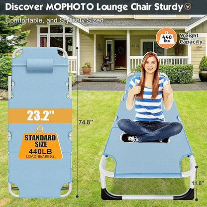 MOPHOTO Tanning Chair, Outdoor Sunbathing Lounge Chair 5-Position, Folding Chaise Lounger, Sun Tanning Lounger with Face Hole, Perfect for Pool Beach Patio