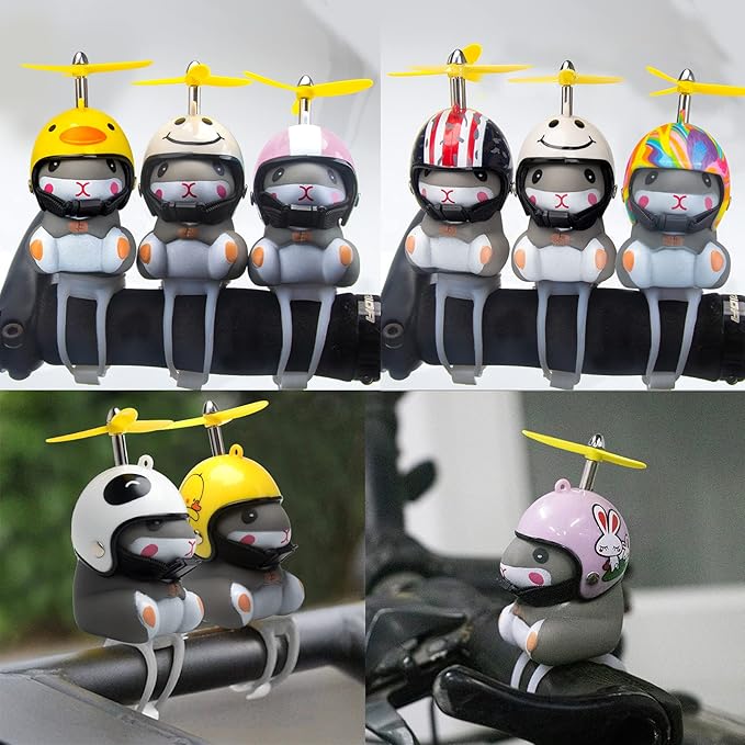 wonuu Duck Bike Bell with Light and Helmet Cute Hamster Bicycle Horn, Dashboard Decoration Hamster Toy Motorcycle Bike Bells Rubber Duck Car Dashboard Decorations (Rainbow-Hamster)