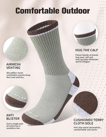 Wool Hiking Socks for Men - Women Lightweight Crew Merino Wool Socks with Cushion for Camping Hunting Work,4 pack