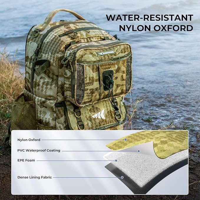 KastKing BaitSpace 50L Fishing Tackle Backpack with Removable Bait Binder,2 Rod Holders Storage Fishing Gear and Equipment