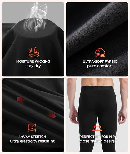 Men's Heavyweight Thermal Underwear Long Johns Bottom with Soft Wool Lining, Stretch Comfortable Base Layer for Cold Weather